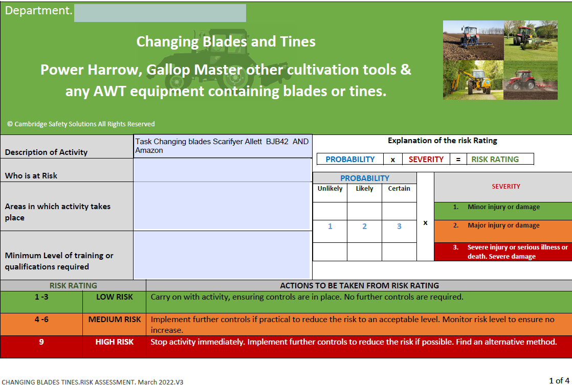 Tine and Harrow - Risk Assessment